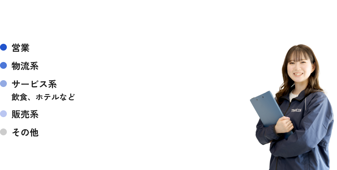 営業46% 物流系18% サービス系飲食、ホテルなど18% 販売系7% その他11%
